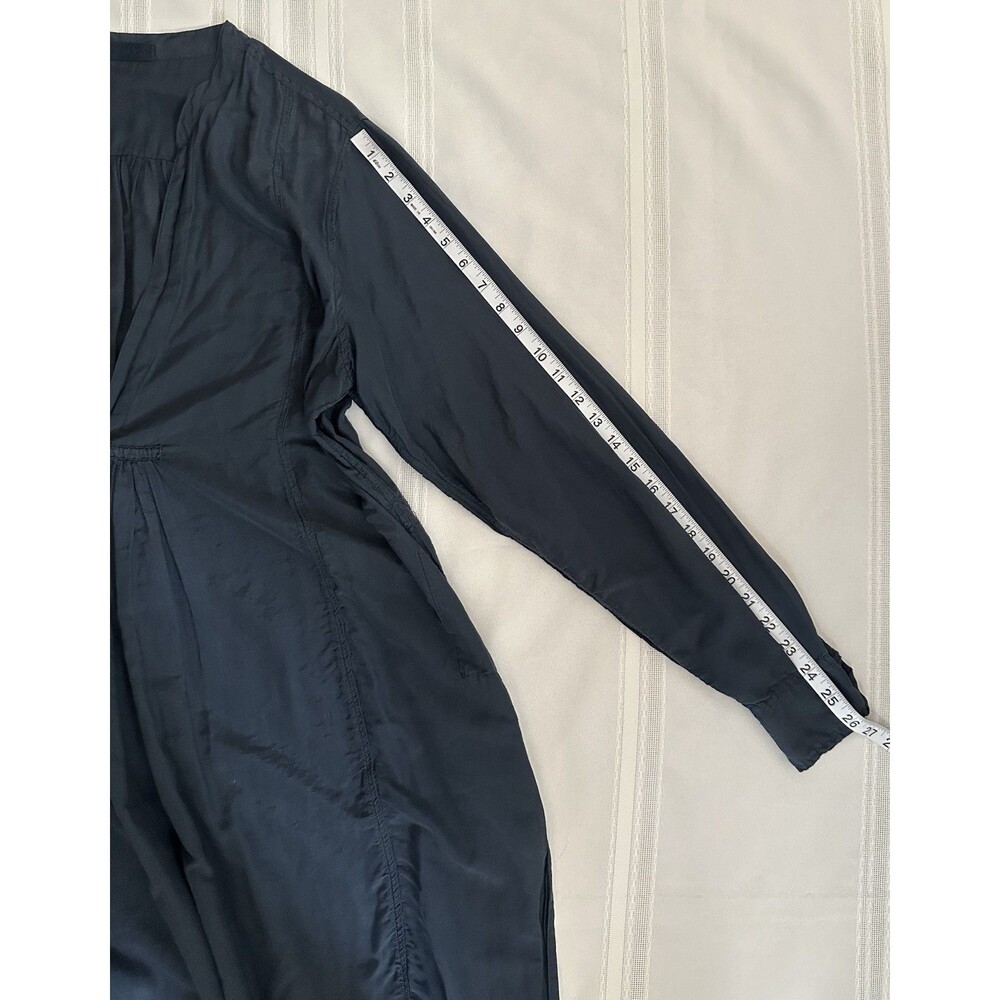 CP Shades Blue Long/Midi Dress in Cotton-Silk Blend with V-Neck and Pockets SZ L - Picture 9 of 16
